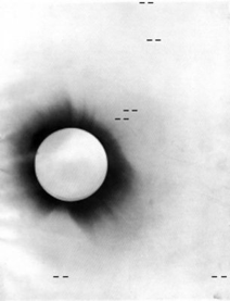 Negative image of the May 29, 1919 solar eclipse showing star positions.